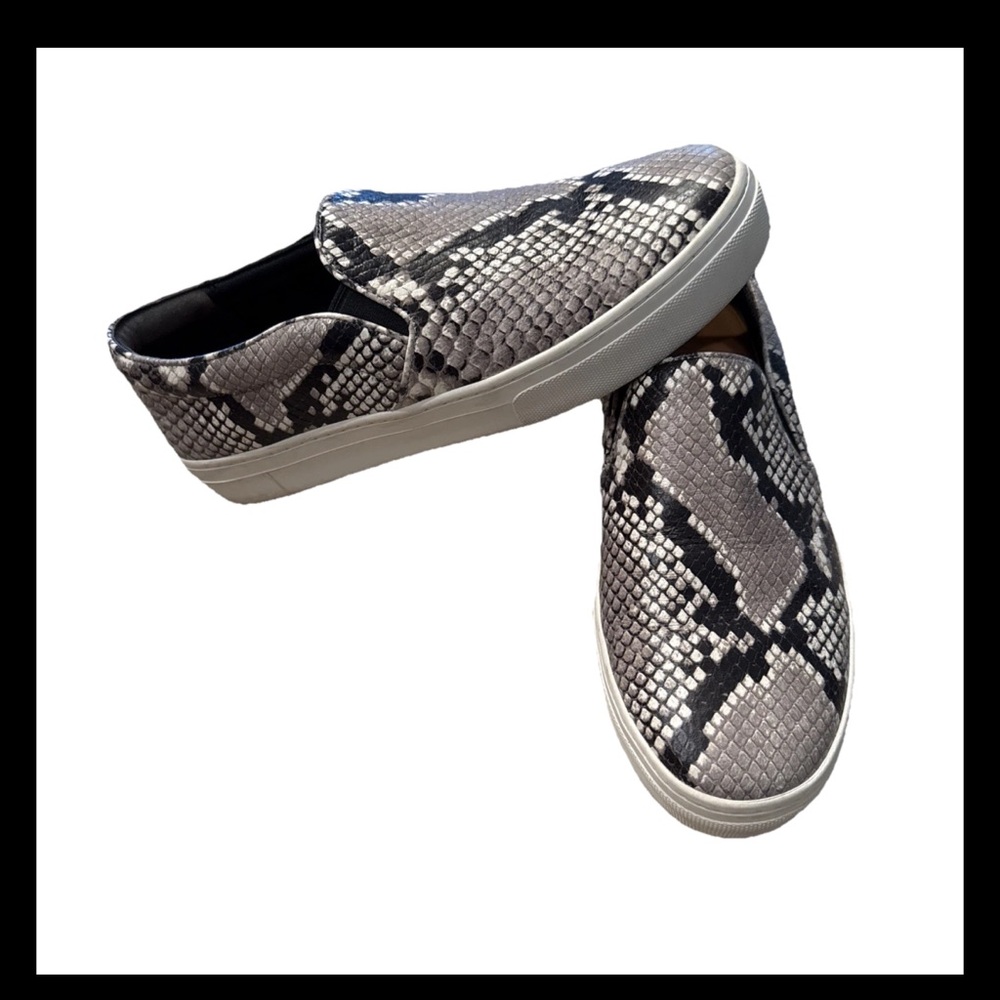 Tory Burch Snake Print Slip-On Sneakers - Gray and Black 8.5